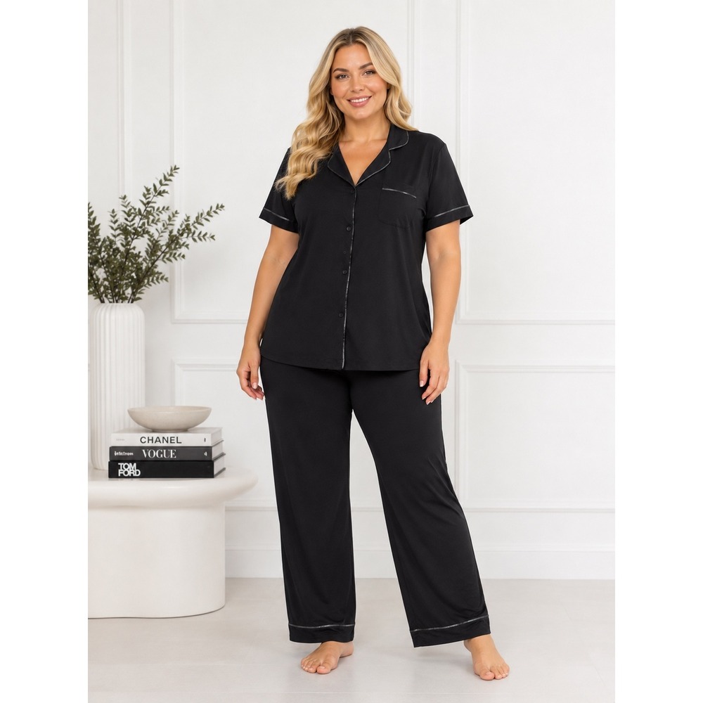 Cosabella Bella Pima Cotton Modal Pajama Set Black Black 2X